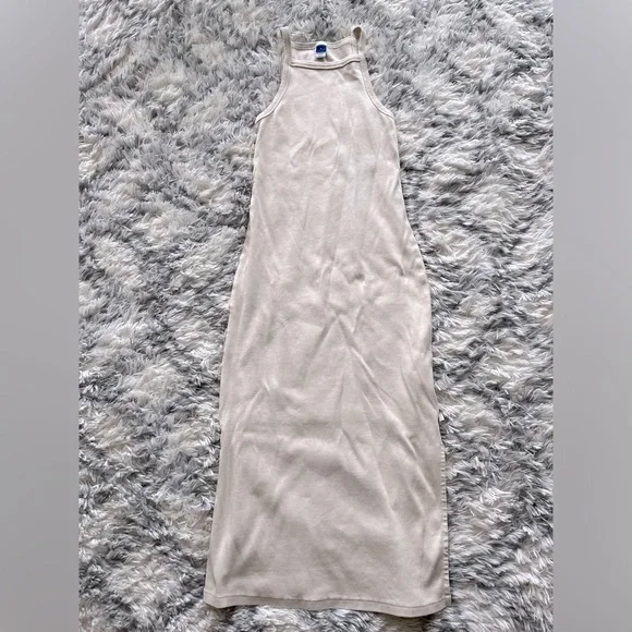beige dress old navy Old Navy Light Beige Ribbed Knit Sleeveless Maxi Dress main image 0